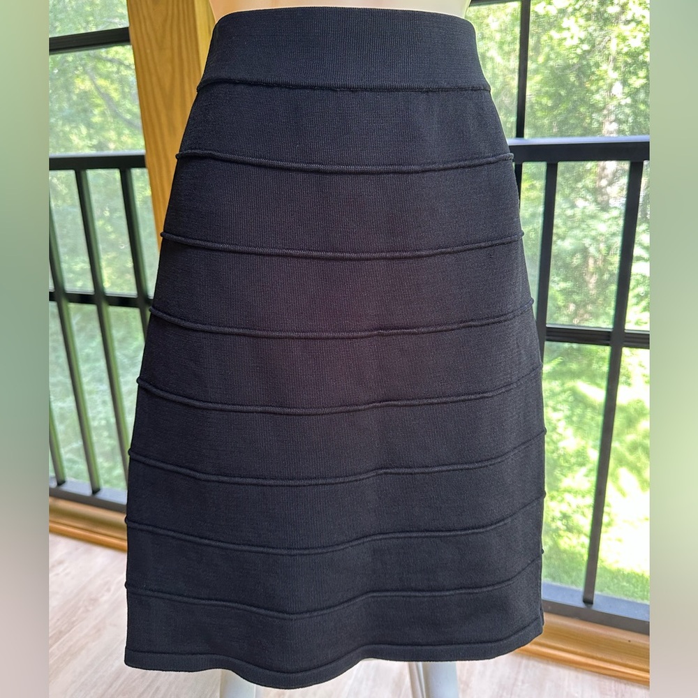Dark Academia Whimsigoth Comfy Tiered Black Knit Short Pencil Rayon Skirt ~ S